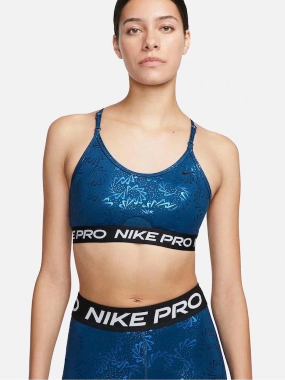 Nike Pro Indy Light Support Sports Bra - Blue with Pattern
